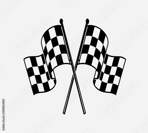 Two checkered flags crossed against a plain white background symbolizing victory or racing high quality professional