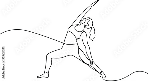 Woman performing a dynamic yoga pose with a long scarf flowing in the wind Vector