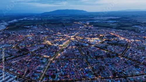Yili City Xinjiang Aerial Dusk Lights