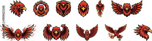 Phoenix and Eagle Fire Bird Mascot Logo Set for Gaming and Identity