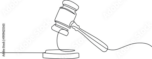 A judge's gavel resting on a wooden surface with a long handle extending outward Vector