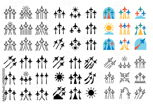 Airplane icons collection: flight path symbols