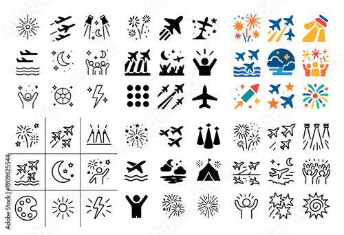 Celebration and travel icon set vector art