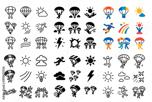 Parachute adventure icons collection