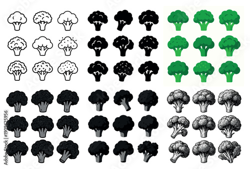 Broccoli illustrations in various styles