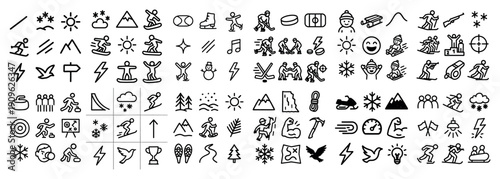 Winter sports icon set: dynamic line art