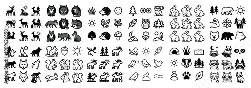 Forest animal silhouettes and icons