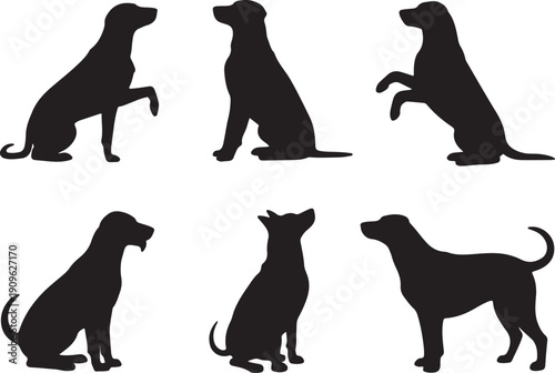 Six Dogs Silhouettes Showing Different Sitting Poses