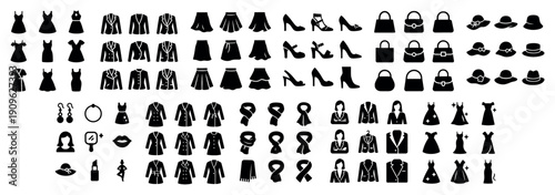 Fashion items silhouette icons collection