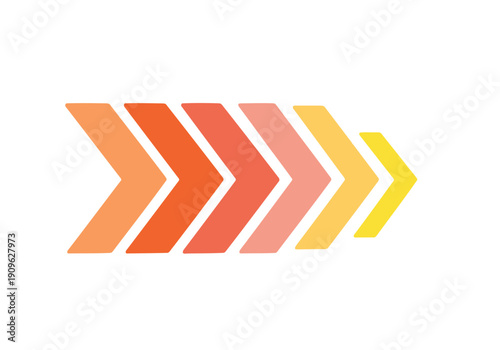Sequential chevron arrows moving forward showing progress speed and sequence in horizontal