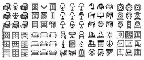 Furniture and decor icons collection