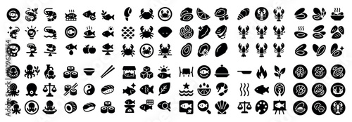 Seafood and sushi icons set