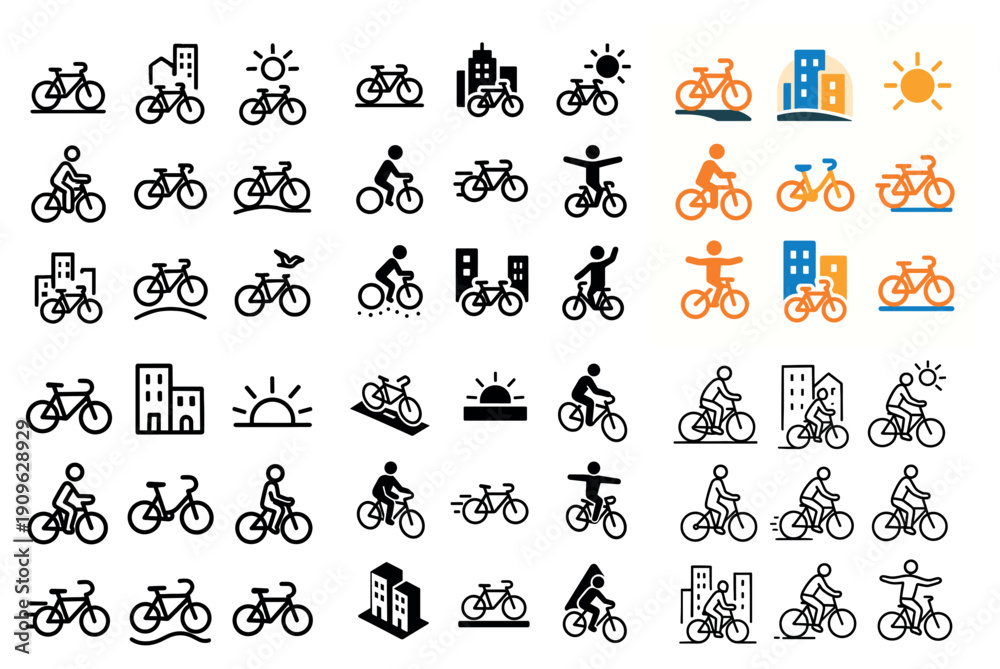 Fototapeta premium Bicycle icons and urban cycling designs set