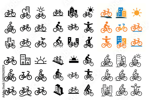 Bicycle icons and urban cycling designs set