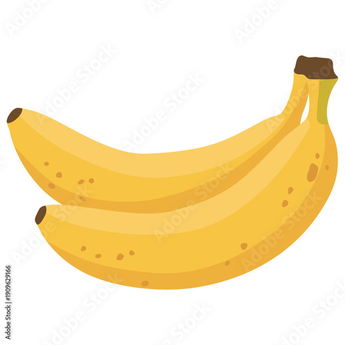 Two fresh ripe bananas in peel. Sweet tropical food icon. Natural exotic banan in yellow skin. Raw vitamin. Colored flat vector illustration isolated on white background