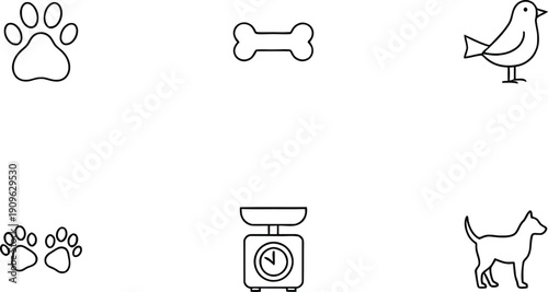 A set of simple line icons for pet care and accessories