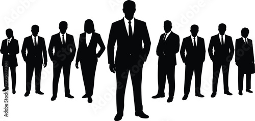 Business people silhouette group standing corporate professionals leadership black vector illustration isolated
