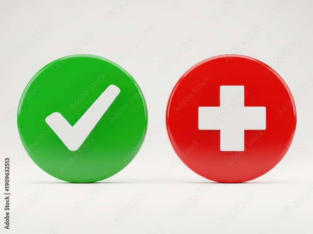 Fototapeta premium Green check mark and red plus sign buttons