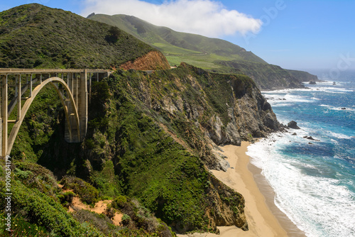 Big Creek Bridge, a spectacular concrete arch bridge located in the Big Sur region of California, USA