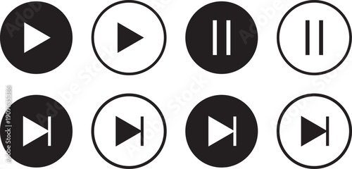 Video audio icon set. Multimedia control symbols. Modern media player icons button.Popular streaming service app icon. Minimalist sound wave vector illustration.

