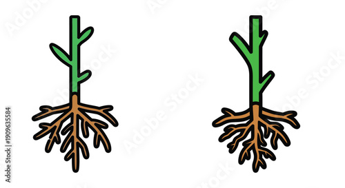 Two stylized banana plants with green and yellow fruit bunches