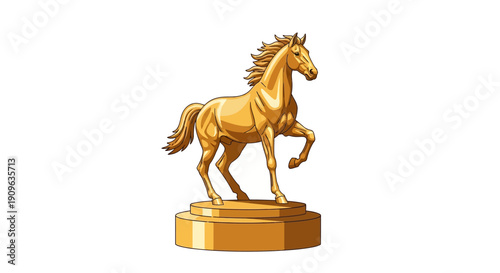 Polished Gold Equestrian Trophy on Isolated White Background