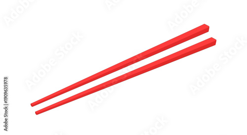 Vibrant red chopsticks, a traditional eating utensil, meticulously arranged on a clean white background, ready for an authentic Asian meal experience