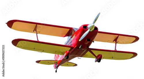 Obraz na płótnie Red and yellow biplane PNG isolated on transparent background, vintage aircraft