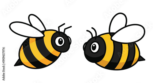 Two cartoon bees with black and yellow stripes facing opposite directions