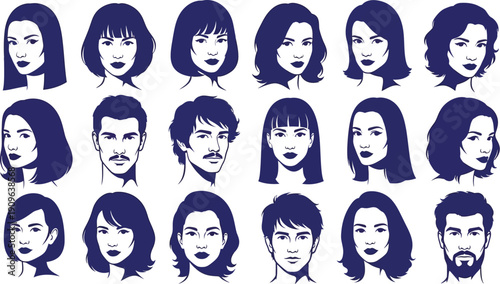 Stylized character portrait set featuring diverse men and women faces art