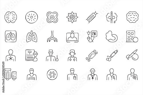 Radiation and immunotherapy cancer icon pack