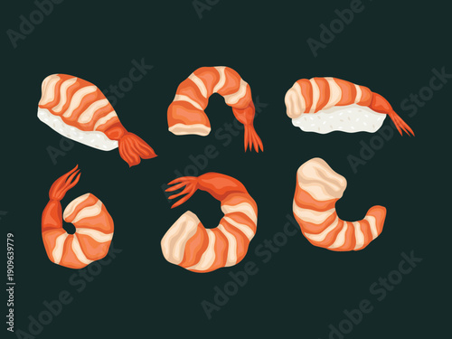 prawn seafood japanese cartoon animal icon asian sushi object ingredient element object menu food