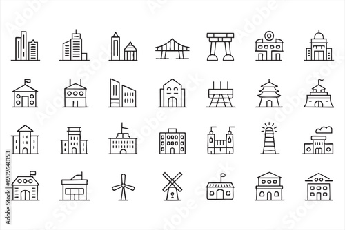 City navigation and tourism outline graphics