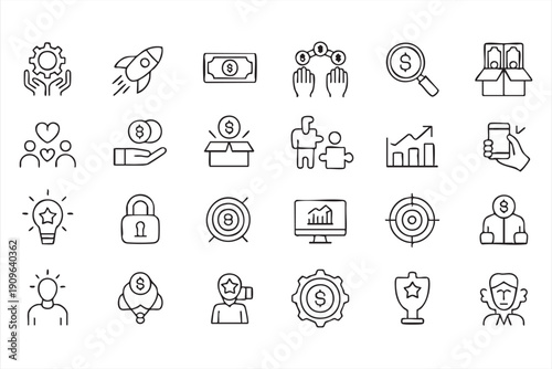 Business finance and investment outline icon collection