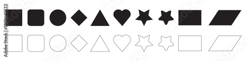 Fotografie Geometric shapes icon set, basic filled and outline vector symbols for design, e