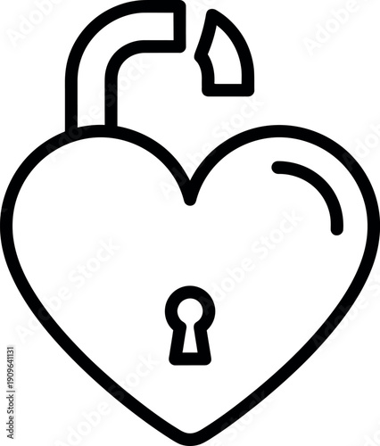Open heart-shaped padlock icon, symbolizing freedom, release, or an unlocked heart ready for love.