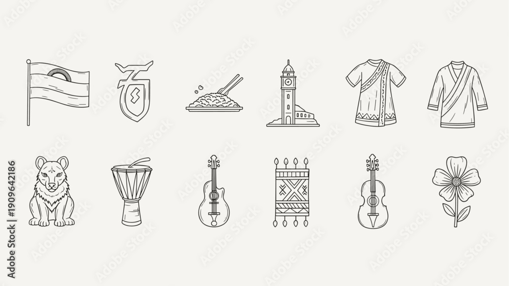 Fototapeta premium Collection of cultural icons representing national symbols and traditions from various countries