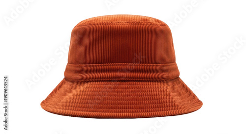 Tableau sur toile Corduroy bucket hat in burnt orange isolated PNG, stylish retro headwear for fas