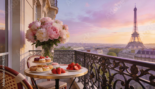 French romantic dinner on the balcony