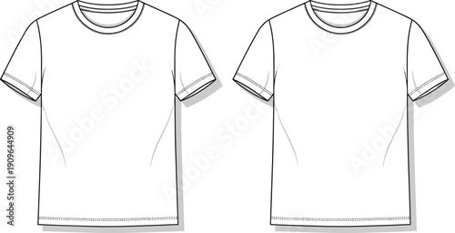 Blank t shirt outline vector template, front view apparel mockup, casual clothing design, isolated garment illustration for print branding