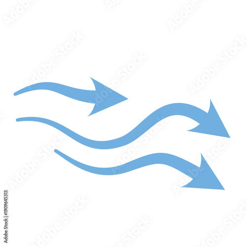 Blue air motion lines. Wind symbol Wind blow line icon. Hand drawn air wave icon. Outline wind movement symbol isolated on white background. Windy icon. Air flow icon set