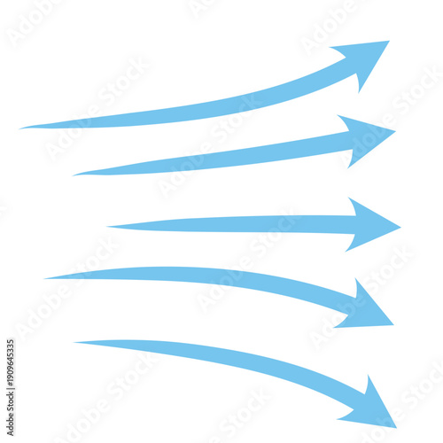 Blue air motion lines. Wind symbol Wind blow line icon. Hand drawn air wave icon. Outline wind movement symbol isolated on white background. Windy icon. Air flow icon set