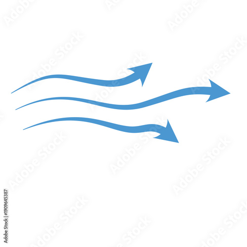 Blue air motion lines. Wind symbol Wind blow line icon. Hand drawn air wave icon. Outline wind movement symbol isolated on white background. Windy icon. Air flow icon set