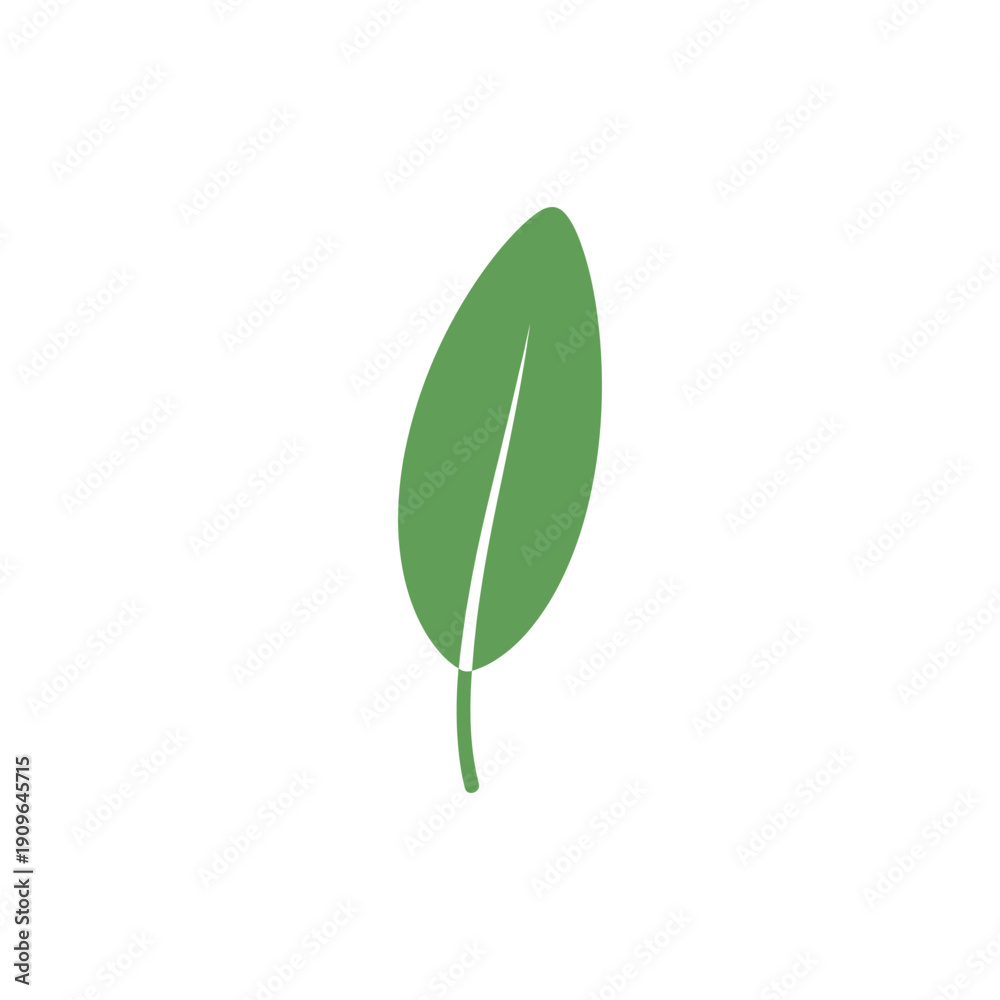 Obraz premium Stylized Single Sage Leaf, Flat Green Botanical Vector Icon on White Background