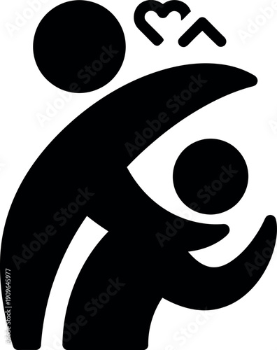 Silhouette icon of two people embracing, with a heart symbol, representing family, love, and protection.