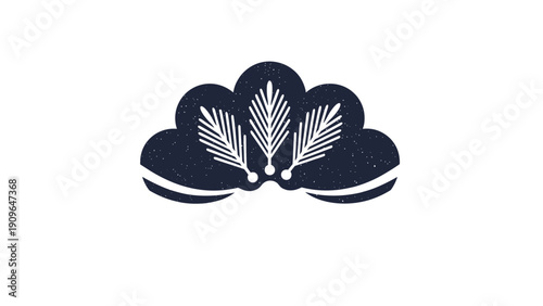 Traditional Japanese pine tree crest illustration in a dark minimalist style representing long life and steadfastness.