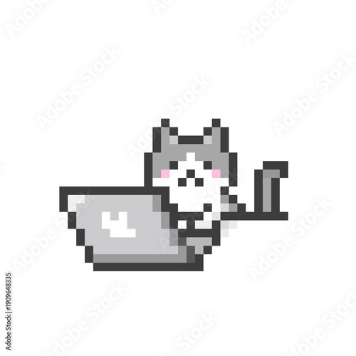 Obraz na płótnie ドット絵のパソコン操作する猫