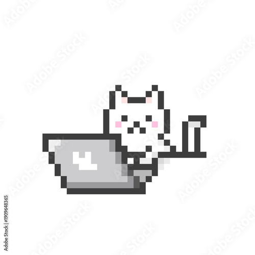 Obraz na płótnie ドット絵のパソコン操作する猫