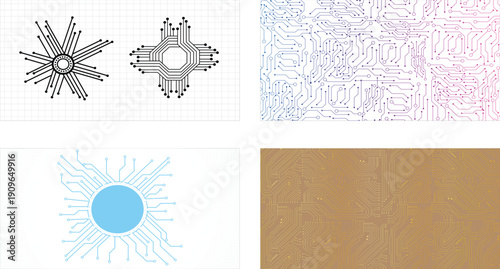 Digital circuit banners vector collection vector illustration
