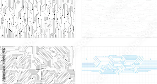 Collection of 4 circuit board. Technology global banner design background.  vector illustration. 